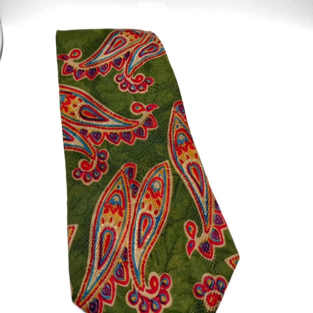 AQUASCUTUM OF LONDON VINTAGE SILK NECKTIE TIE PAISLEY HAND SEWN - Picture 2 of 9
